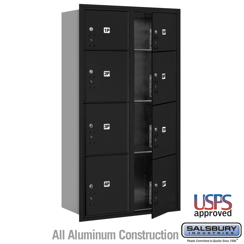 31.125 x 57.125 x 16.5 in. Recessed Mounted 4C Horizontal Mailbox - Front Loading - USPS Access, Black