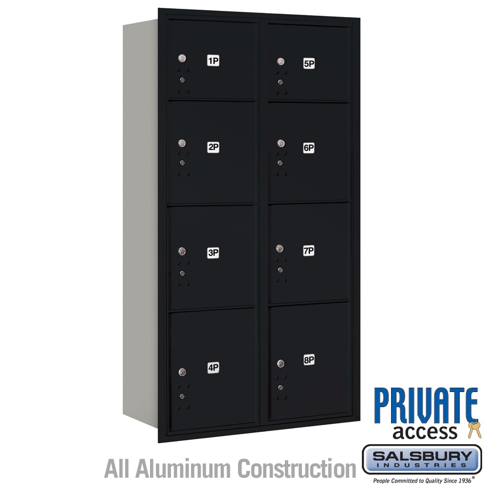 3716D-8PBRP 31.125 x 57.125 x 16.5 in. Recessed Mounted 4C Horizontal Mailbox - Rear Loading - Private Access, Black