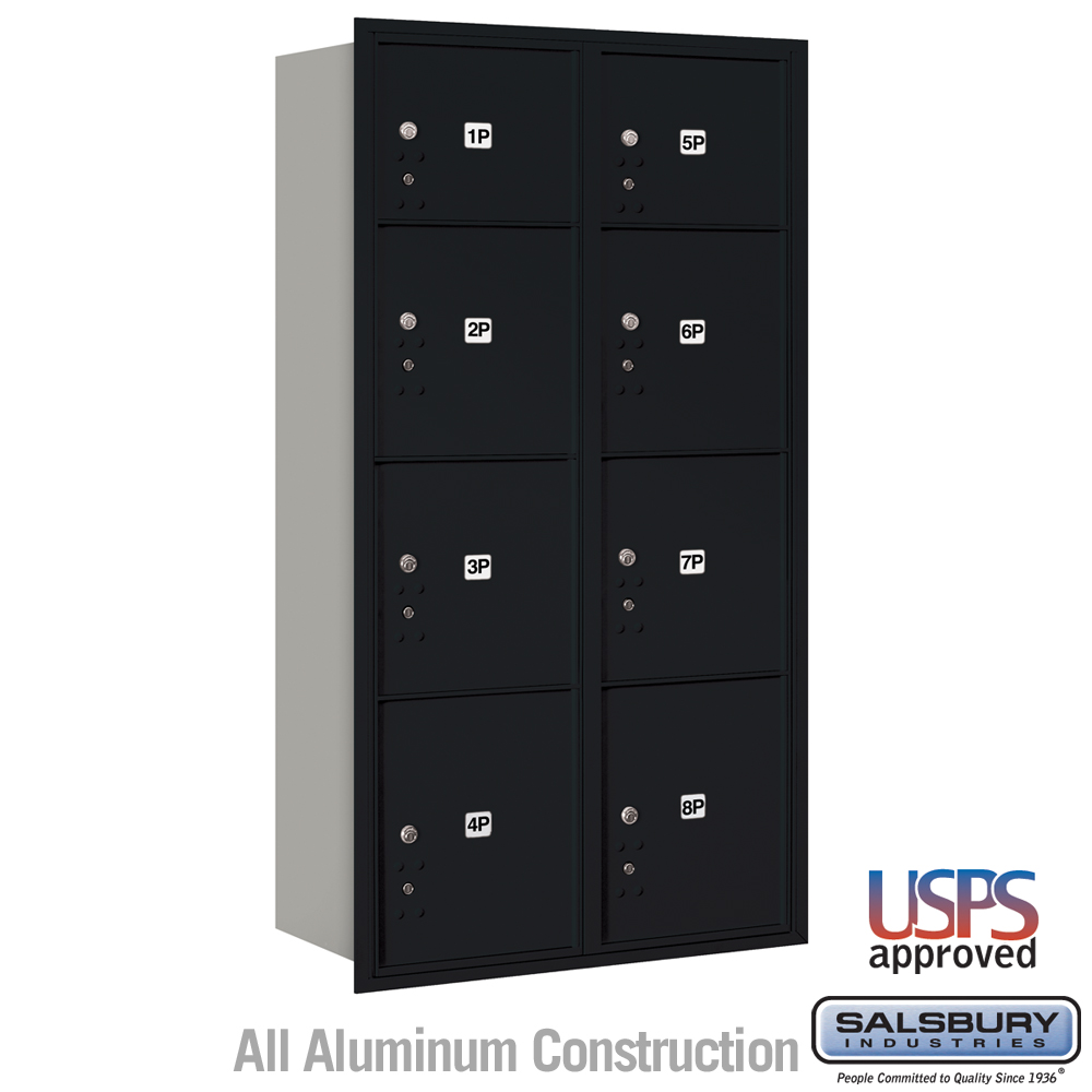 3716D-8PBRU 31.125 x 57.125 x 16.5 in. Recessed Mounted 4C Horizontal Mailbox - Rear Loading - USPS Access, Black