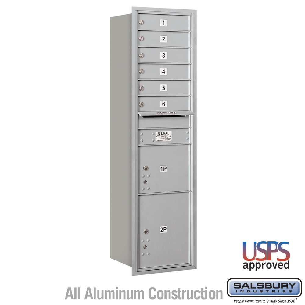 17 x 57.125 x 16.5 in. Recessed Mounted 4C Horizontal Mailbox - Rear Loading - USPS Access, Aluminum
