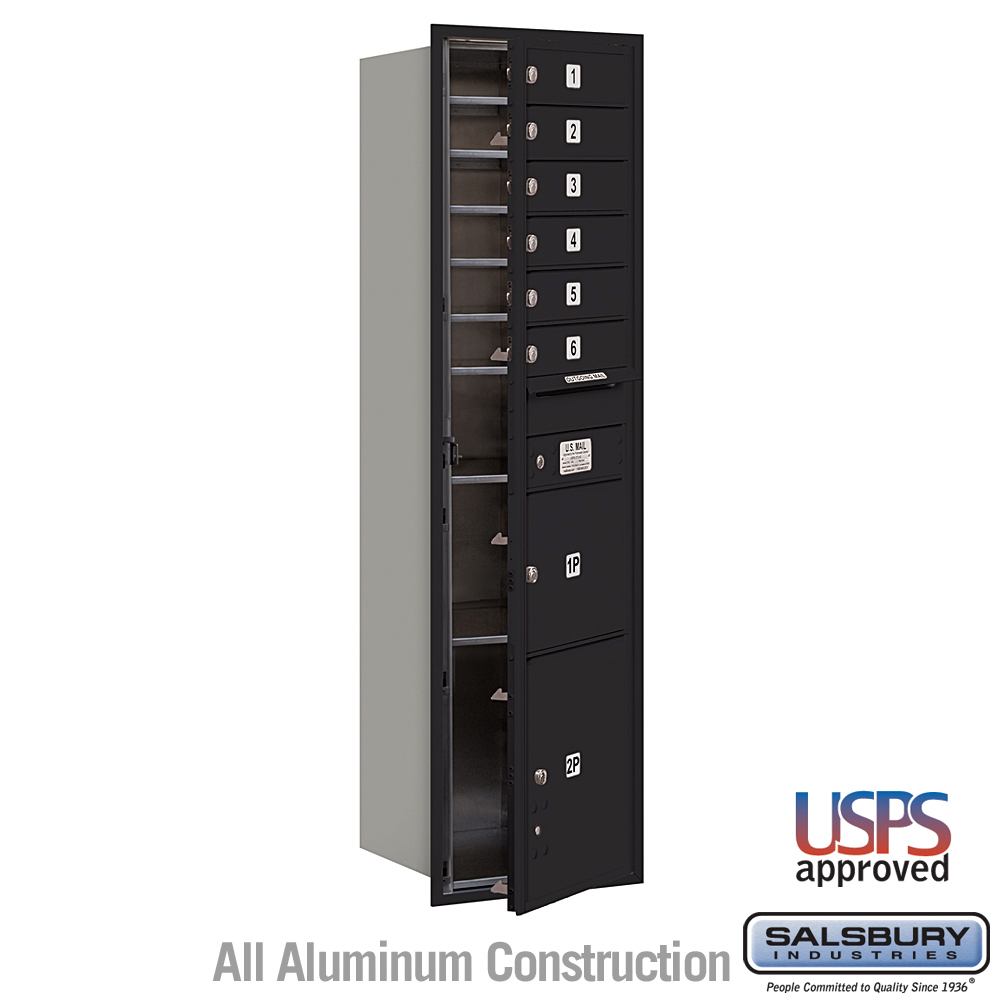 17 x 57.125 x 16.5 in. Recessed Mounted 4C Horizontal Mailbox - Front Loading - USPS Access, Black