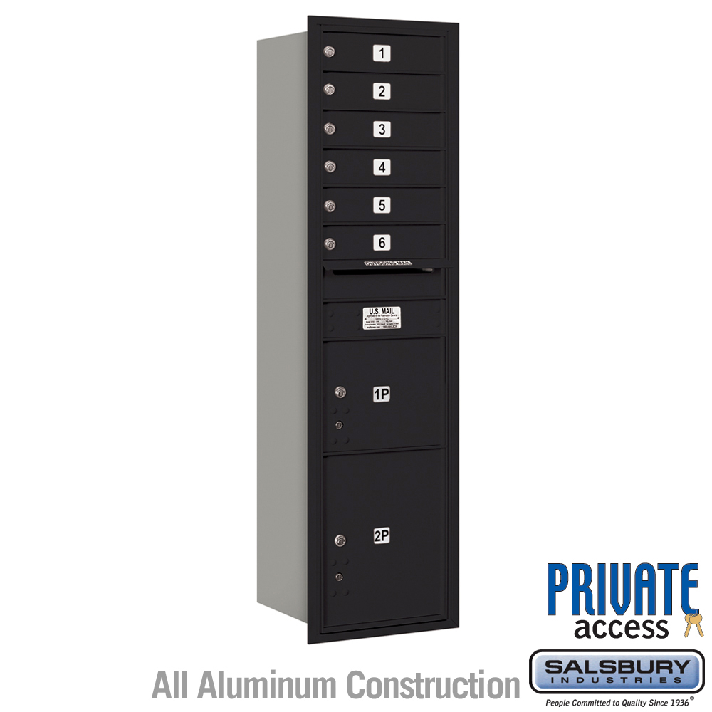 17 x 57.125 x 16.5 in. Recessed Mounted 4C Horizontal Mailbox - Rear Loading - Private Access, Black