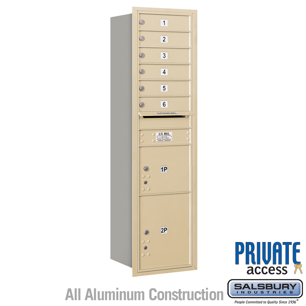 17 x 57.125 x 16.5 in. Recessed Mounted 4C Horizontal Mailbox - Rear Loading - Private Access, Sandstone