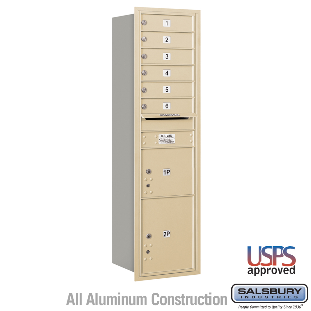 17 x 57.125 x 16.5 in. Recessed Mounted 4C Horizontal Mailbox - Rear Loading - USPS Access, Sandstone