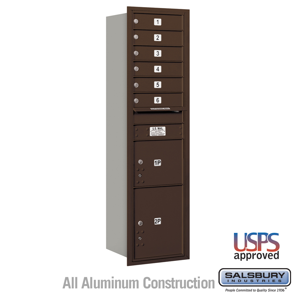 17 x 57.125 x 16.5 in. Recessed Mounted 4C Horizontal Mailbox - Rear Loading - USPS Access, Bronze