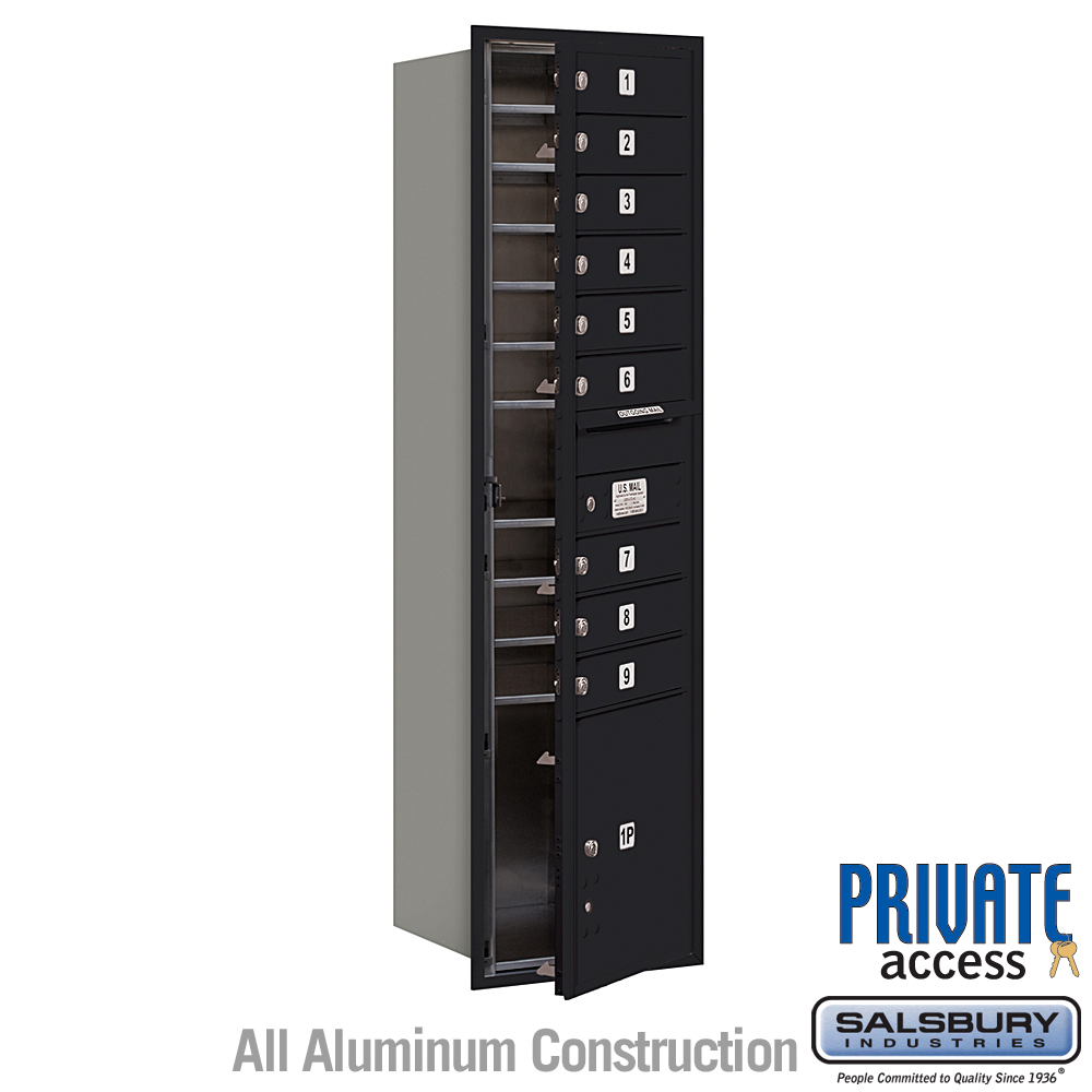 17 x 57.125 x 16.5 in. Recessed Mounted 4C Horizontal Mailbox - Front Loading - Private Access, Black
