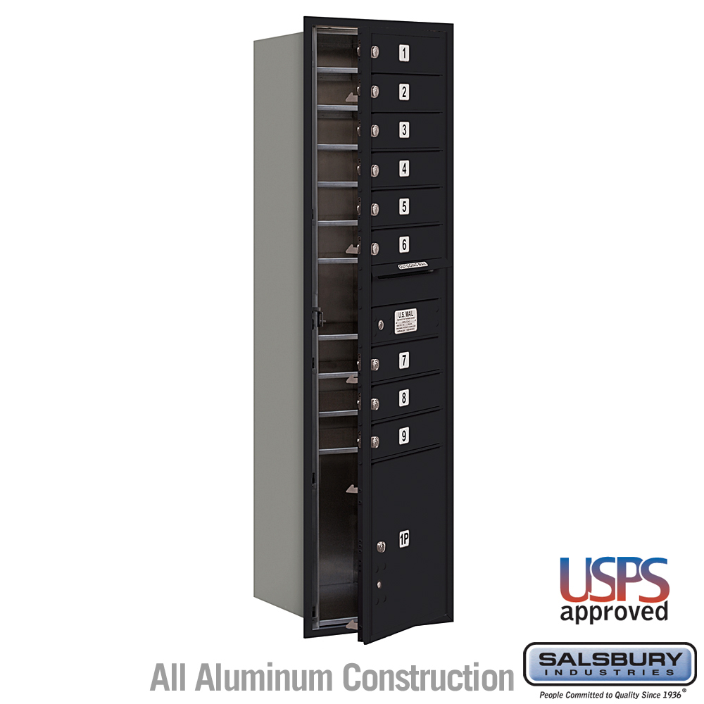 17 x 57.125 x 16.5 in. Recessed Mounted 4C Horizontal Mailbox - Front Loading - USPS Access, Black