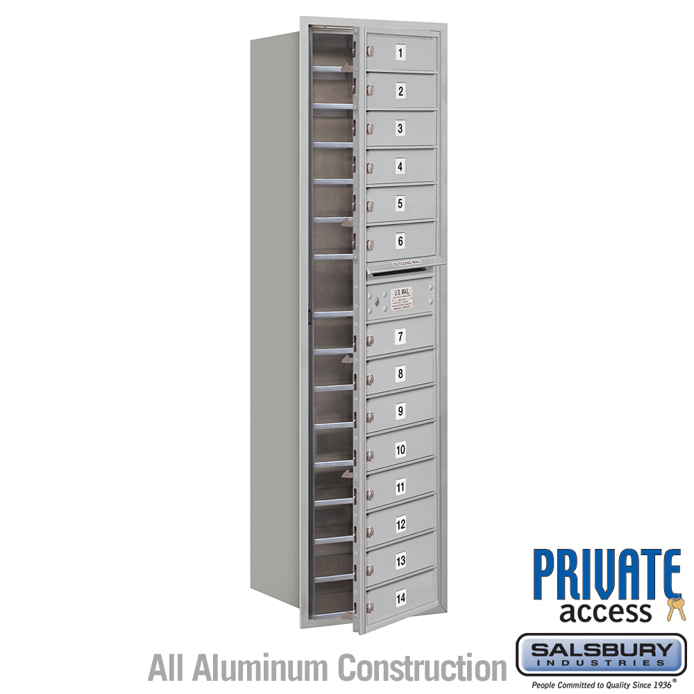 17 x 57.125 x 16.5 in. Recessed Mounted 4C Horizontal Mailbox - Front Loading - Private Access, Aluminum