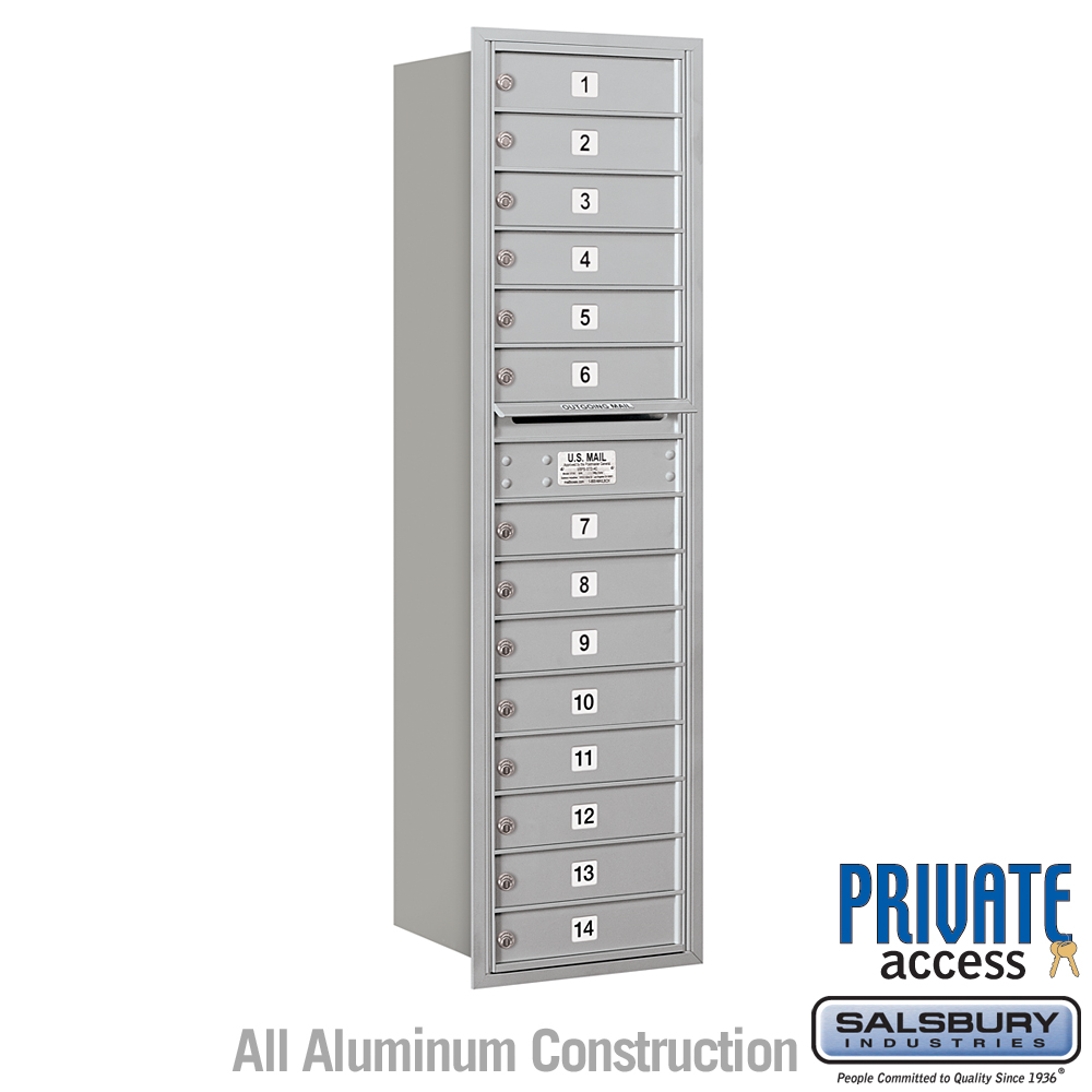 17 x 57.125 x 16.5 in. Recessed Mounted 4C Horizontal Mailbox - Rear Loading - Private Access, Aluminum