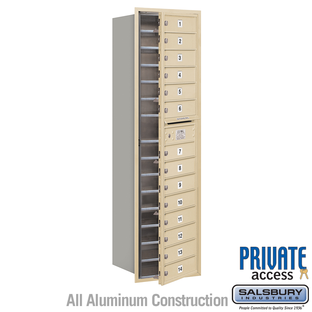 17 x 57.125 x 16.5 in. Recessed Mounted 4C Horizontal Mailbox - Front Loading - Private Access, Sandstone