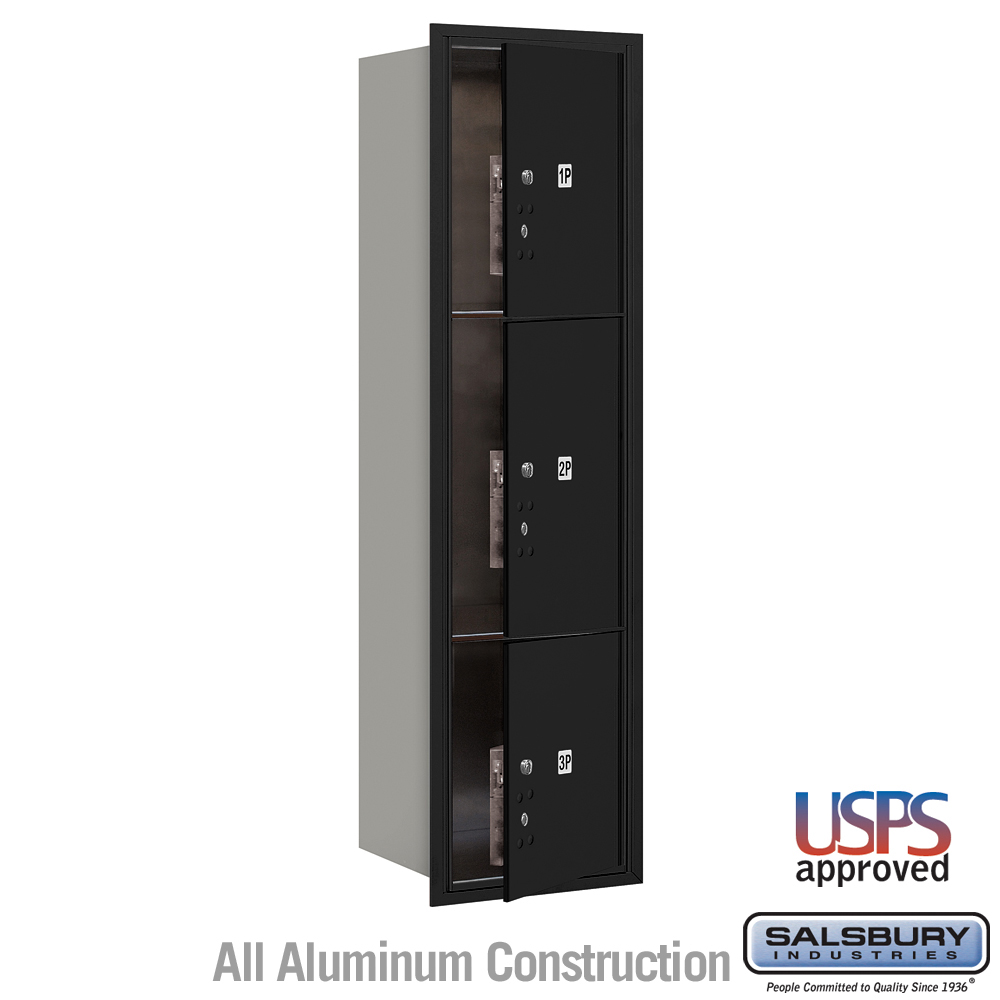 17 x 57.125 x 16.5 in. Recessed Mounted 4C Horizontal Mailbox - Front Loading - USPS Access, Black