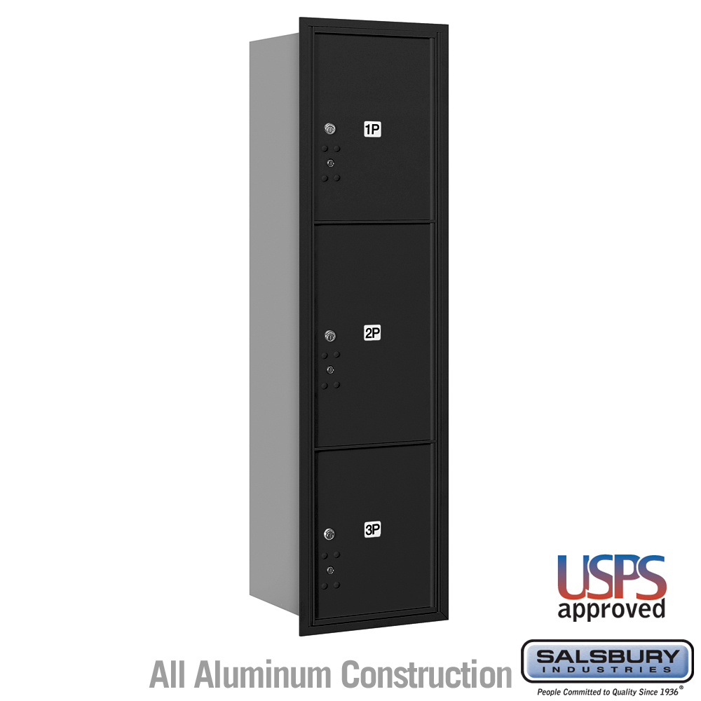 17 x 57.125 x 16.5 in. Recessed Mounted 4C Horizontal Mailbox - Rear Loading - USPS Access, Black