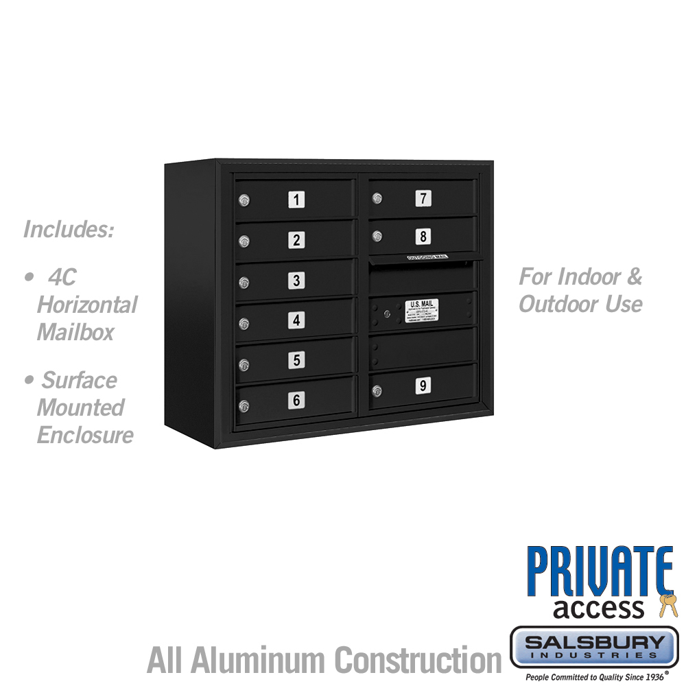 31.75 x 24.5 x 17 in. Surface Mounted 4C Horizontal Mailbox Unit - Front Loading - Private Access, Black