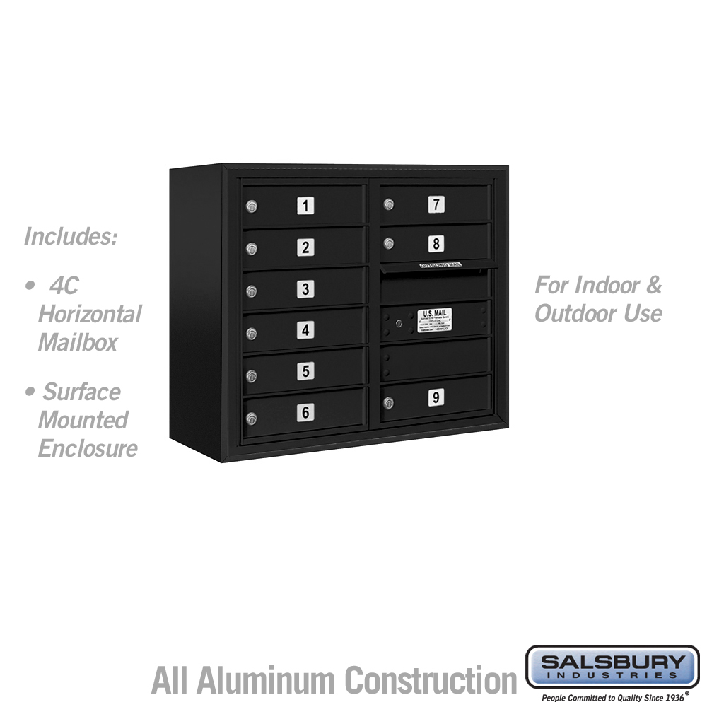 31.75 x 24.5 x 17 in. Surface Mounted 4C Horizontal Mailbox Unit - Front Loading - USPS Access, Black
