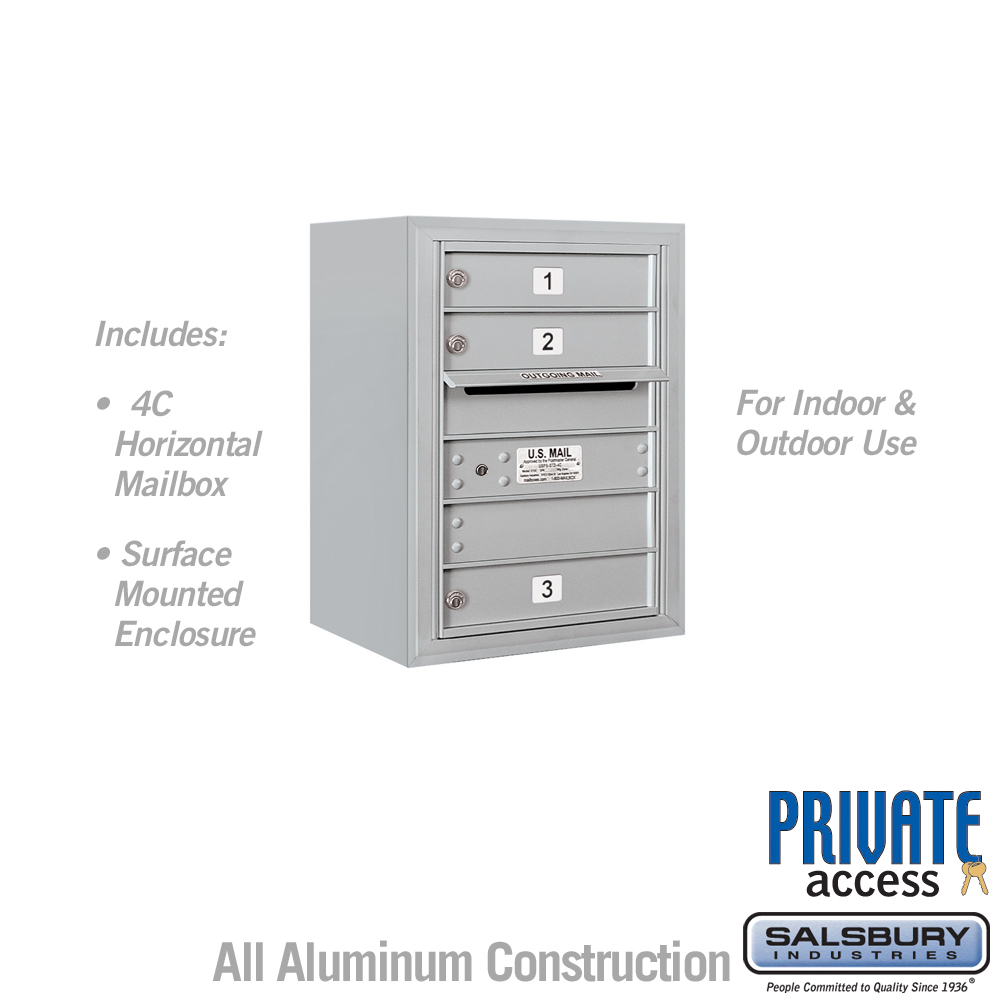 17.75 x 24.5 x 17 in. Surface Mounted 4C Horizontal Mailbox Unit - Front Loading - Private Access, Aluminum