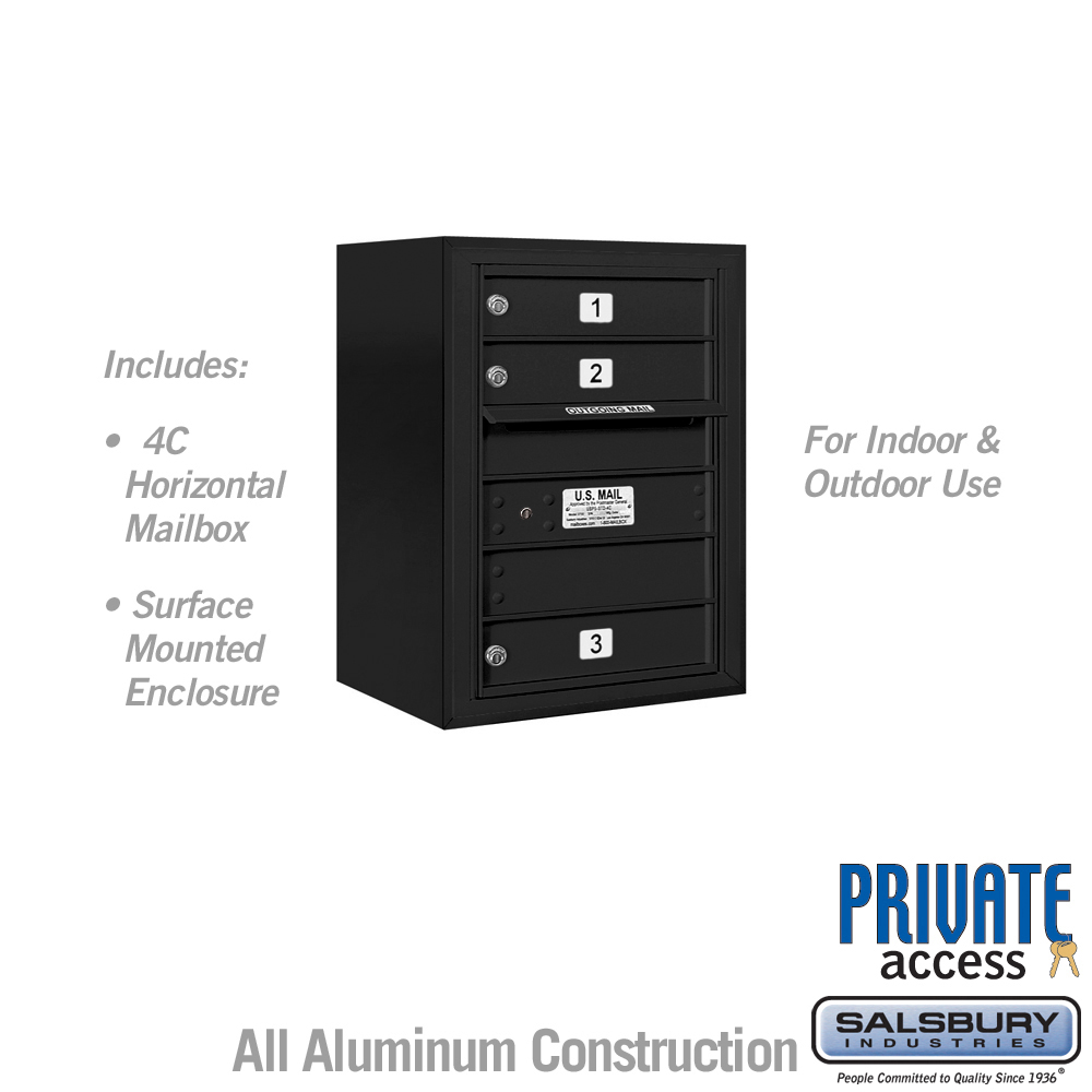 17.75 x 24.5 x 17 in. Surface Mounted 4C Horizontal Mailbox Unit - Front Loading - Private Access, Black