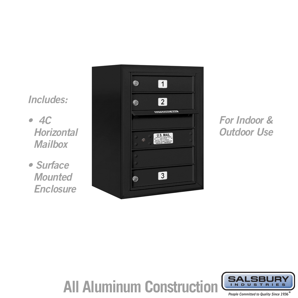 17.75 x 24.5 x 17 in. Surface Mounted 4C Horizontal Mailbox Unit - Front Loading - USPS Access, Black