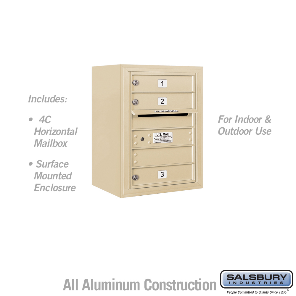 17.75 x 24.5 x 17 in. Surface Mounted 4C Horizontal Mailbox Unit - Front Loading - USPS Access, Sandstone