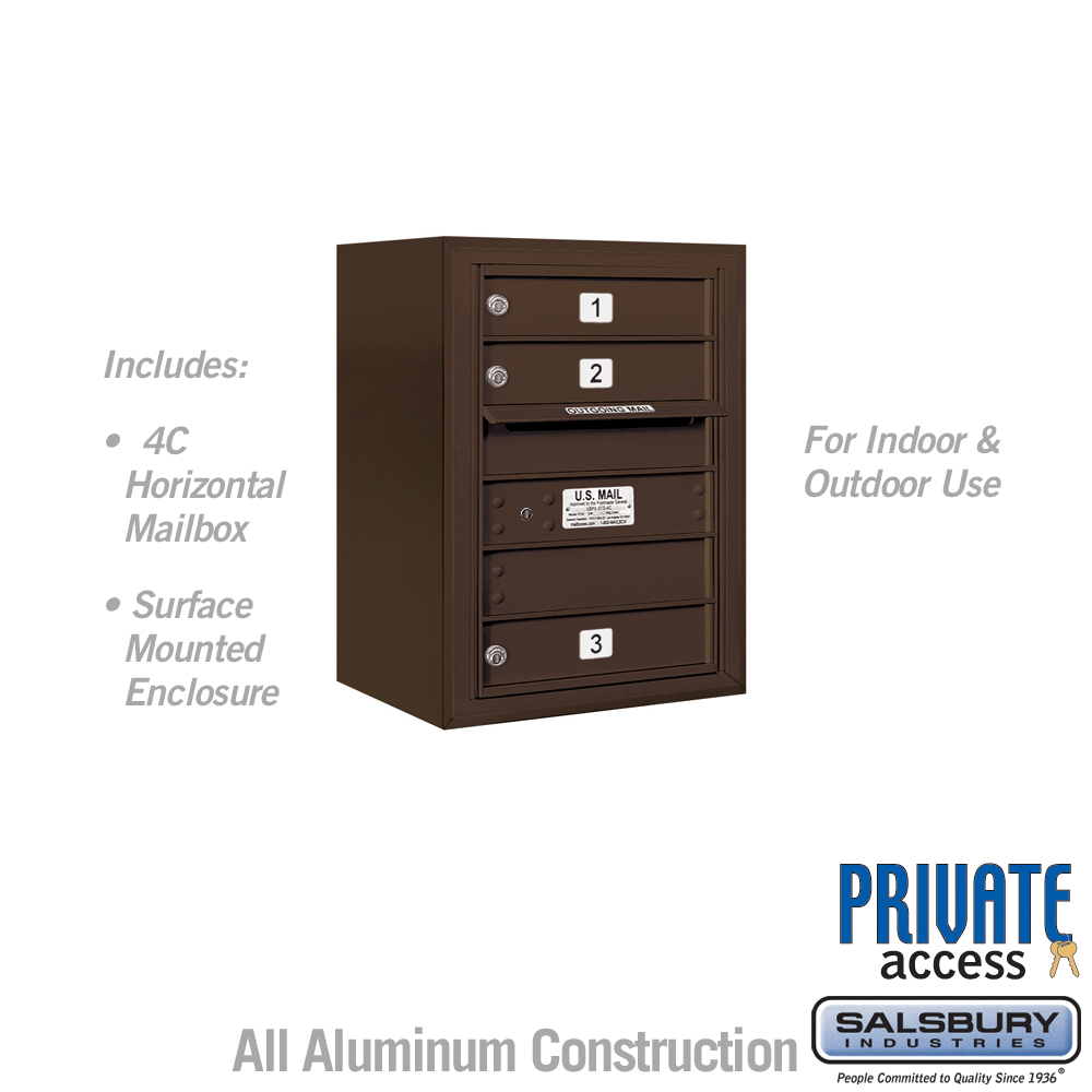 17.75 x 24.5 x 17 in. Surface Mounted 4C Horizontal Mailbox Unit - Front Loading - Private Access, Bronze