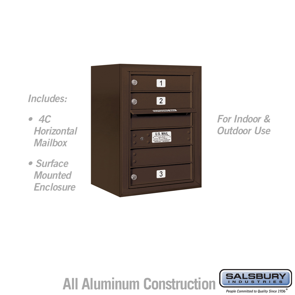17.75 x 24.5 x 17 in. Surface Mounted 4C Horizontal Mailbox Unit - Front Loading - USPS Access, Bronze