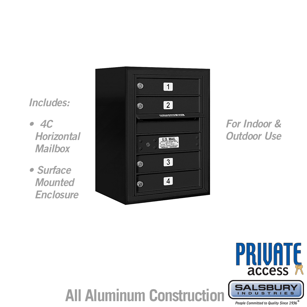 17.75 x 24.5 x 17 in. Surface Mounted 4C Horizontal Mailbox Unit - Front Loading - Private Access, Black