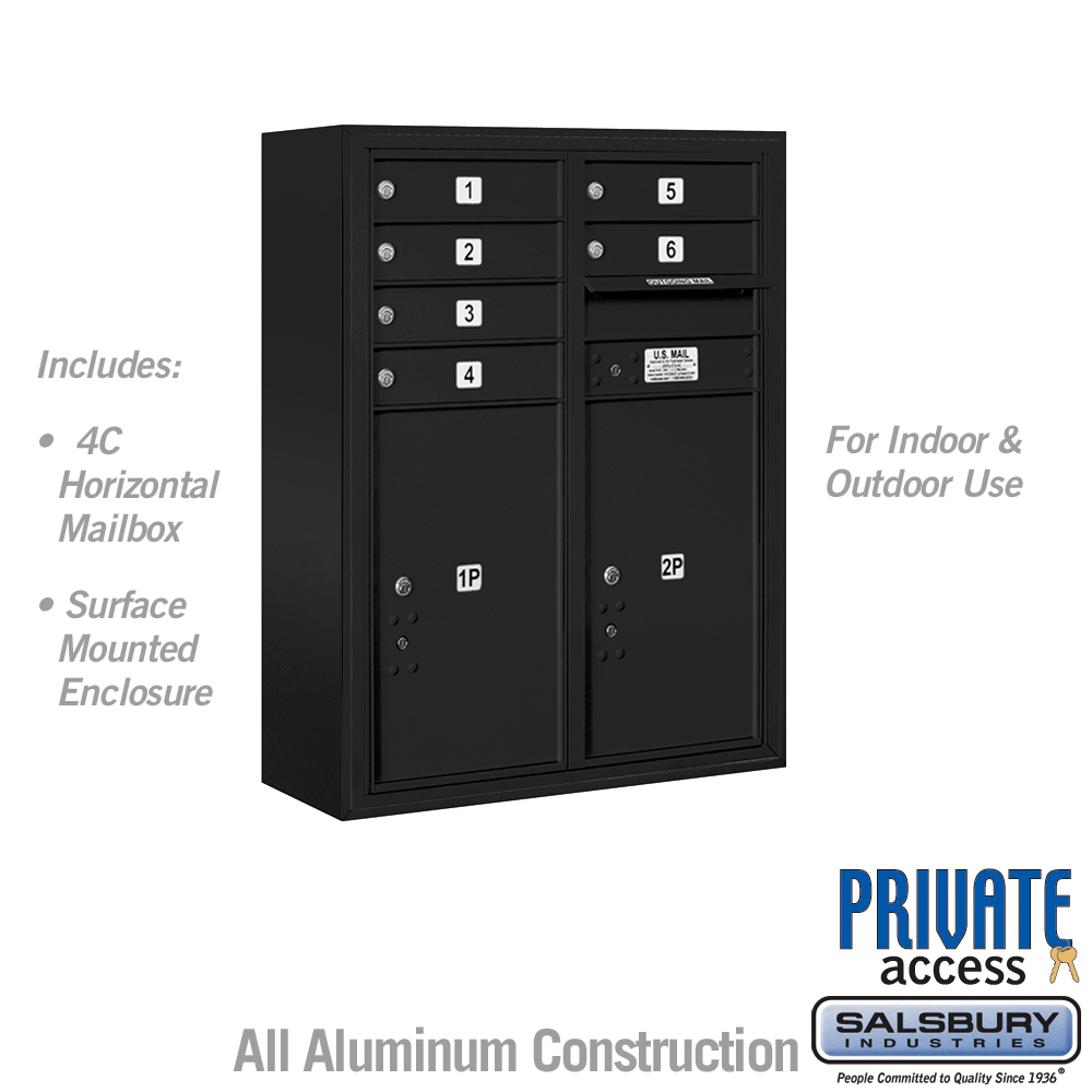 3810D-06BFP 31.75 x 38.5 x 17 in. Surface Mounted 4C Horizontal Mailbox Unit - Front Loading - Private Access, Black