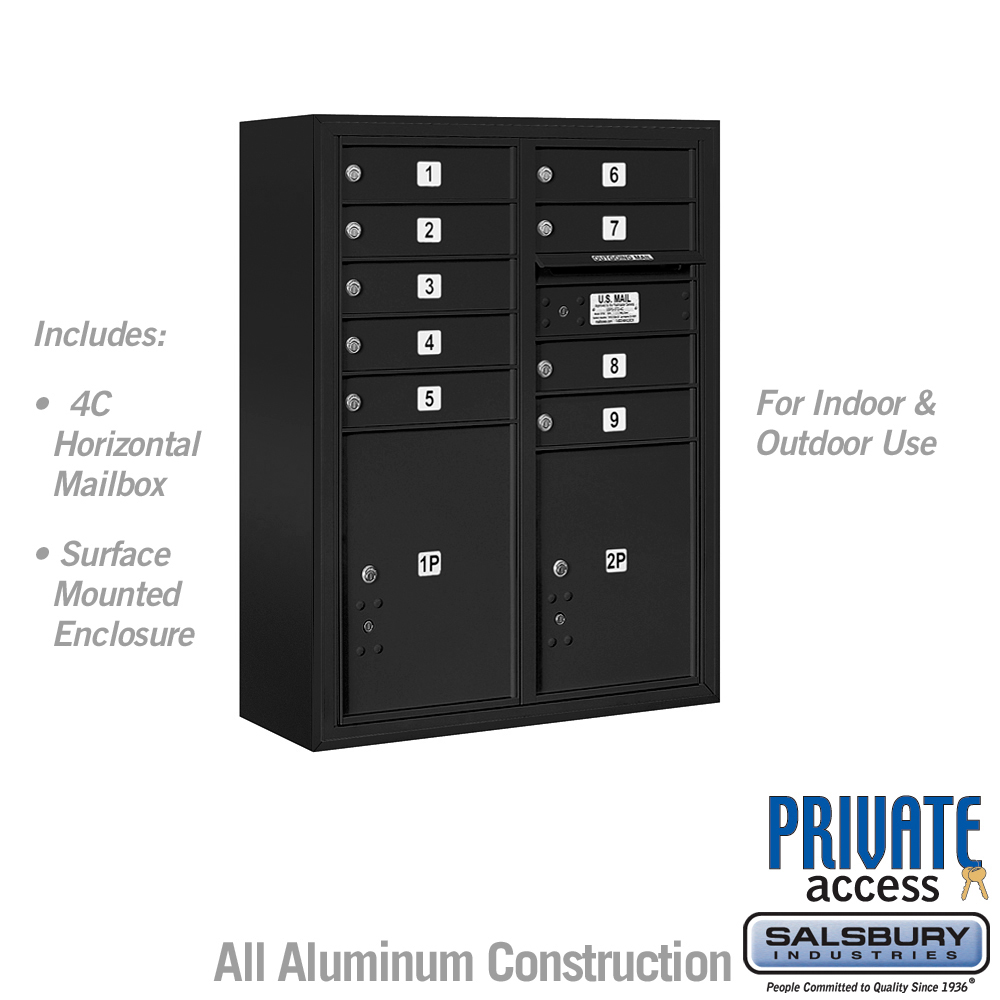 31.75 x 38.5 x 17 in. Surface Mounted 4C Horizontal Mailbox Unit - Front Loading - Private Access, Black