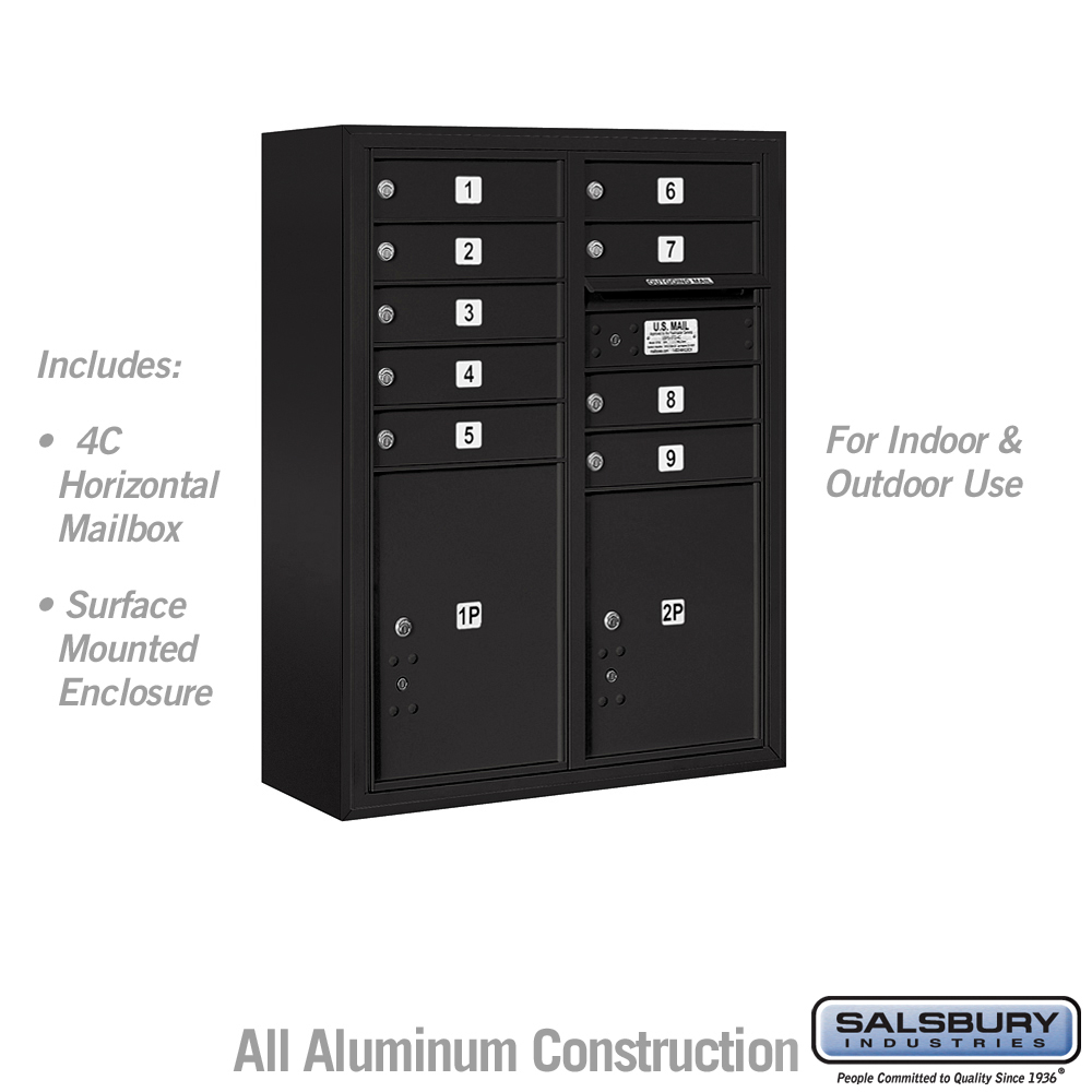 31.75 x 38.5 x 17 in. Surface Mounted 4C Horizontal Mailbox Unit - Front Loading - USPS Access, Black