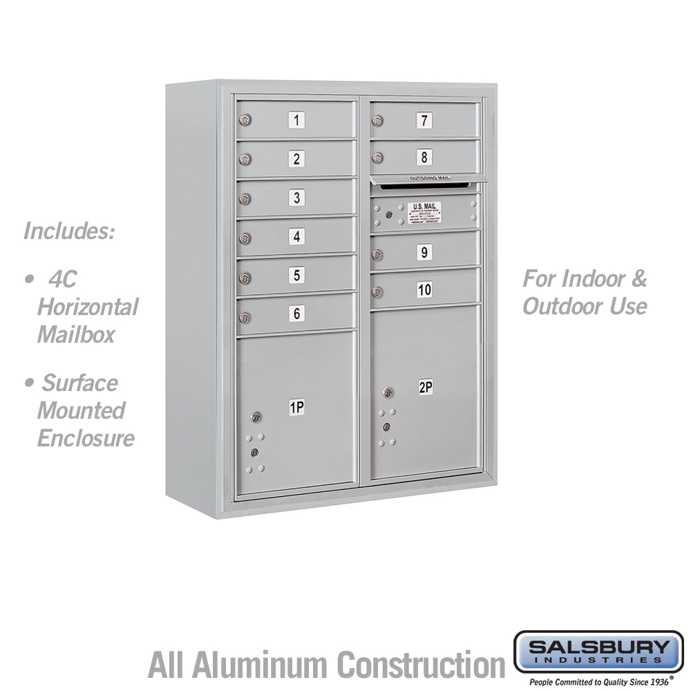 31.75 x 38.5 x 17 in. Surface Mounted 4C Horizontal Mailbox Unit - Front Loading - USPS Access, Aluminum
