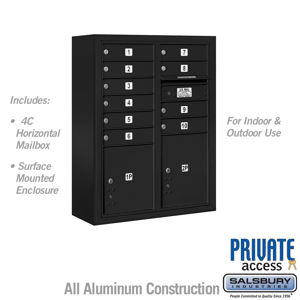 3810D-10BFP 31.75 x 38.5 x 17 in. Surface Mounted 4C Horizontal Mailbox Unit - Front Loading - Private Access, Black