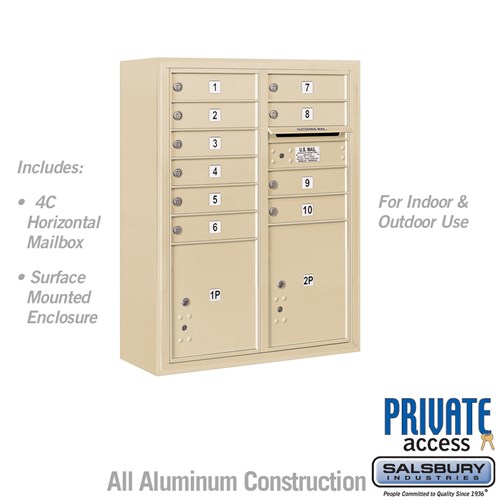 3810D-10SFP 31.75 x 38.5 x 17 in. Surface Mounted 4C Horizontal Mailbox Unit - Front Loading - Private Access, Sandstone