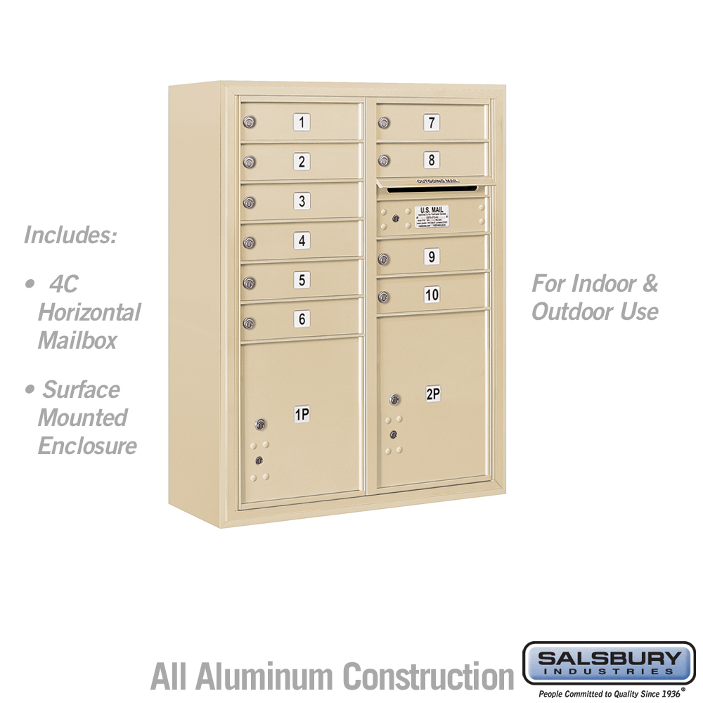 31.75 x 38.5 x 17 in. Surface Mounted 4C Horizontal Mailbox Unit - Front Loading - USPS Access, Sandstone