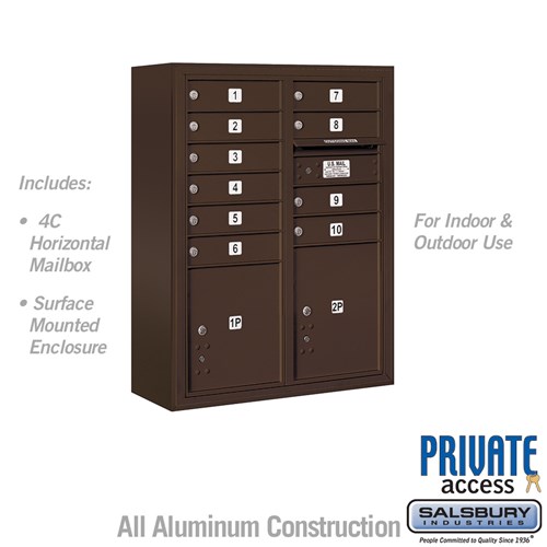 3810D-10ZFP 31.75 x 38.5 x 17 in. Surface Mounted 4C Horizontal Mailbox Unit - Front Loading - Private Access, Bronze