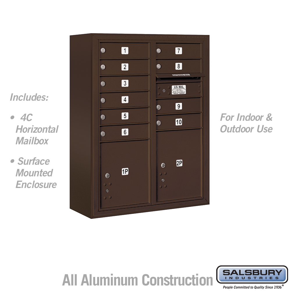 3810D-10ZFU 31.75 x 38.5 x 17 in. Surface Mounted 4C Horizontal Mailbox Unit - Front Loading - USPS Access, Bronze