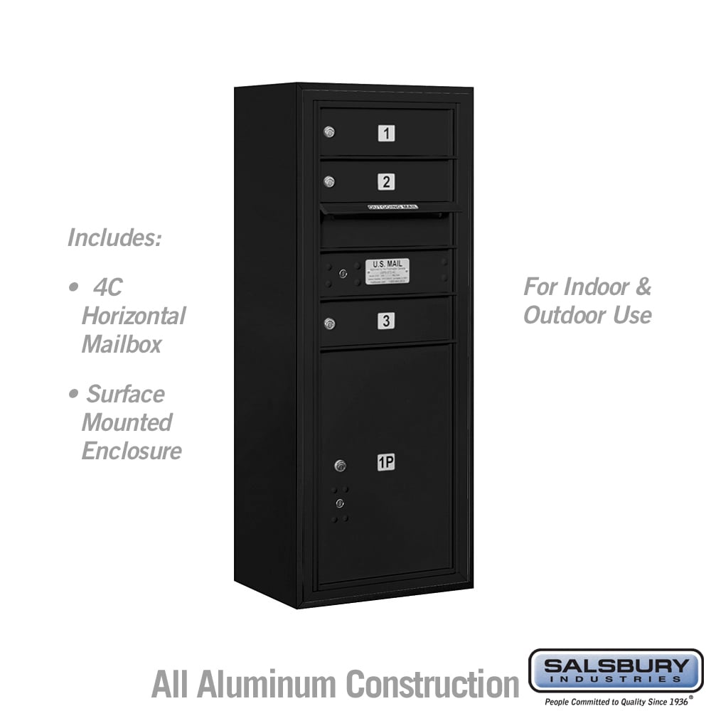 17.75 x 38.5 x 17 in. Surface Mounted 4C Horizontal Mailbox Unit - Front Loading - USPS Access, Black