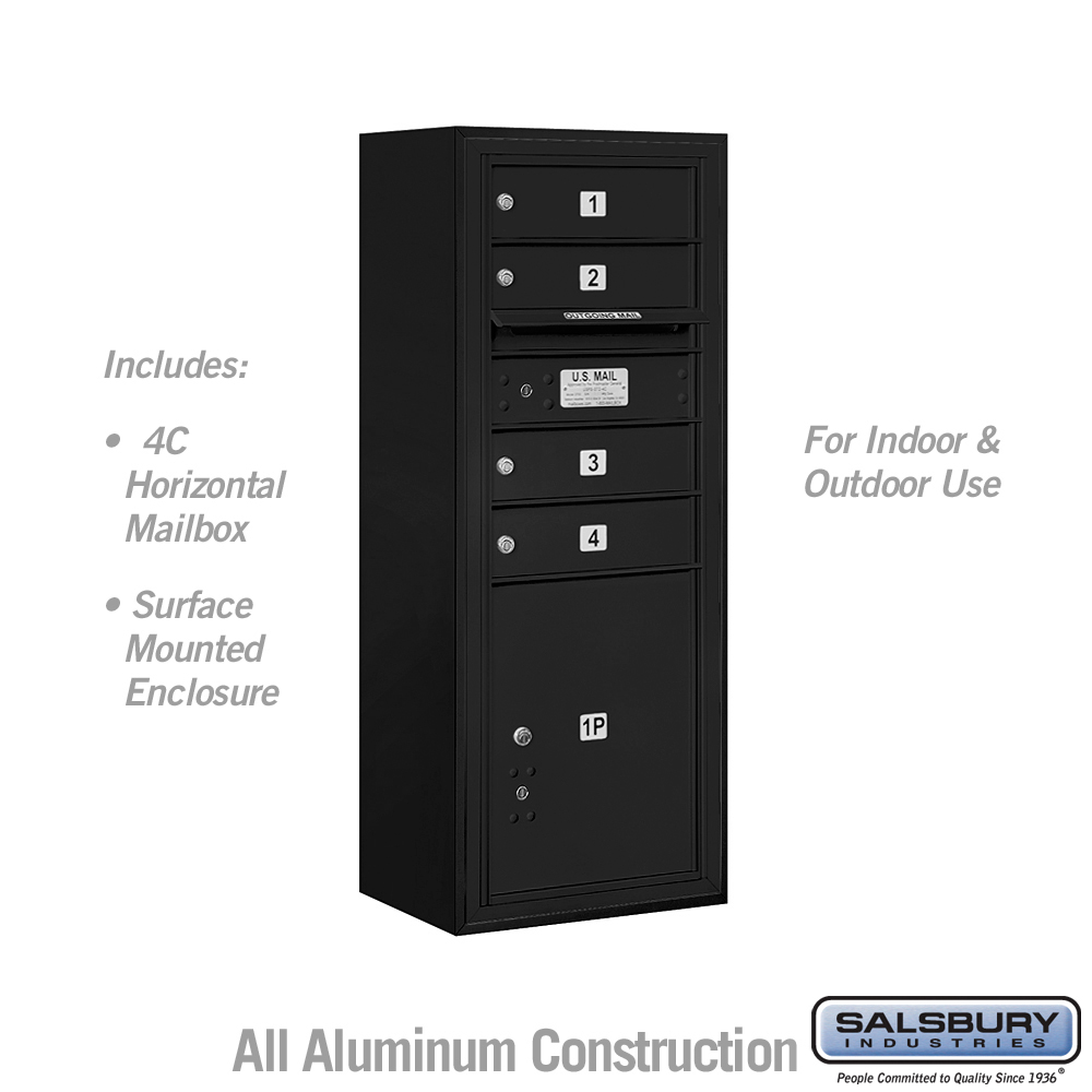 17.75 x 38.5 x 17 in. Surface Mounted 4C Horizontal Mailbox Unit - Front Loading - USPS Access, Black