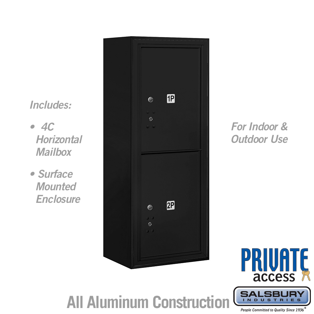 17.75 x 38.5 x 17 in. Surface Mounted 4C Horizontal Mailbox Unit - Front Loading - Private, Black