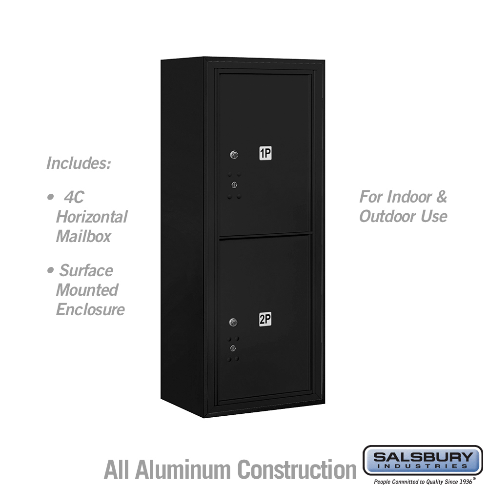 17.75 x 38.5 x 17 in. Surface Mounted 4C Horizontal Mailbox Unit - Front Loading - USPS Access, Black