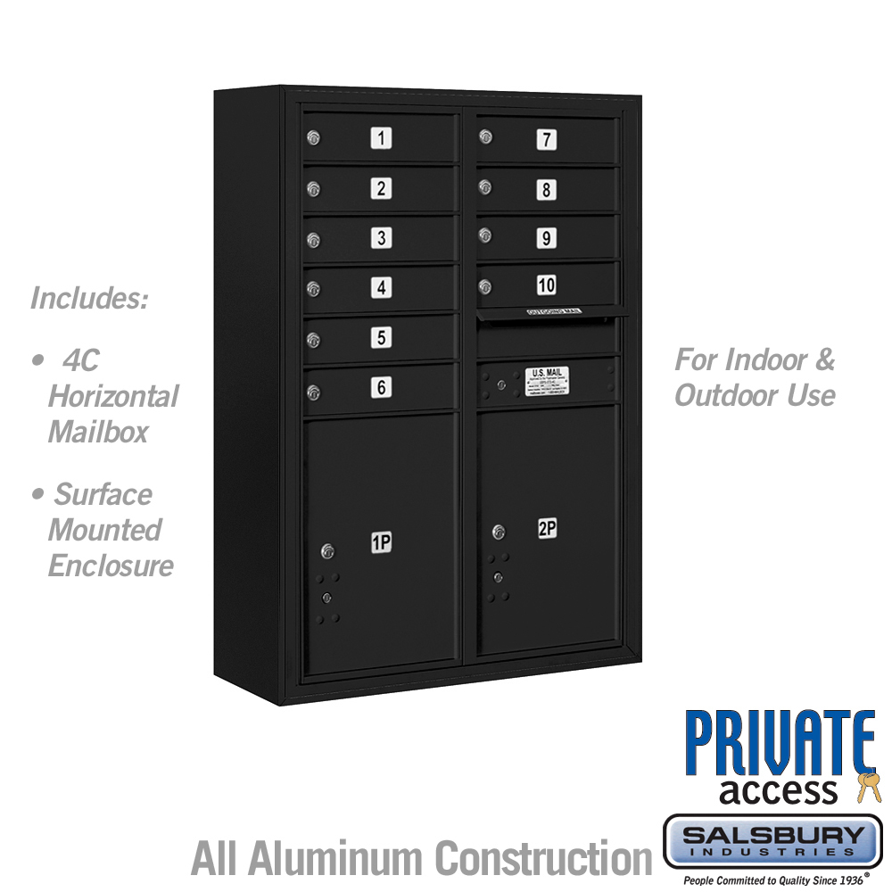 31.75 x 42 x 17 in. Surface Mounted 4C Horizontal Mailbox Unit - Front Loading - Private Access, Black