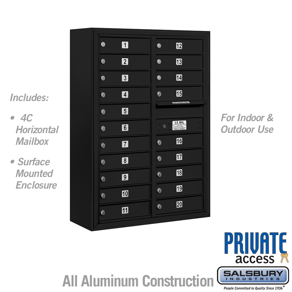 3811D-20BFP 31.75 x 42 x 17 in. Surface Mounted 4C Horizontal Mailbox Unit - Front Loading - Private Access, Black