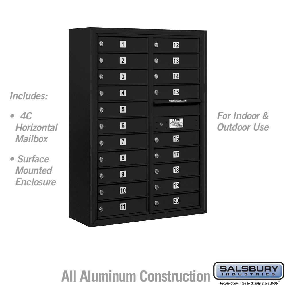 3811D-20BFU 31.75 x 42 x 17 in. Surface Mounted 4C Horizontal Mailbox Unit - Front Loading - USPS Access, Black