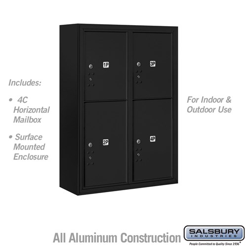31.75 x 42 x 17 in. Surface Mounted 4C Horizontal Mailbox Unit - Front Loading - USPS Access, Black