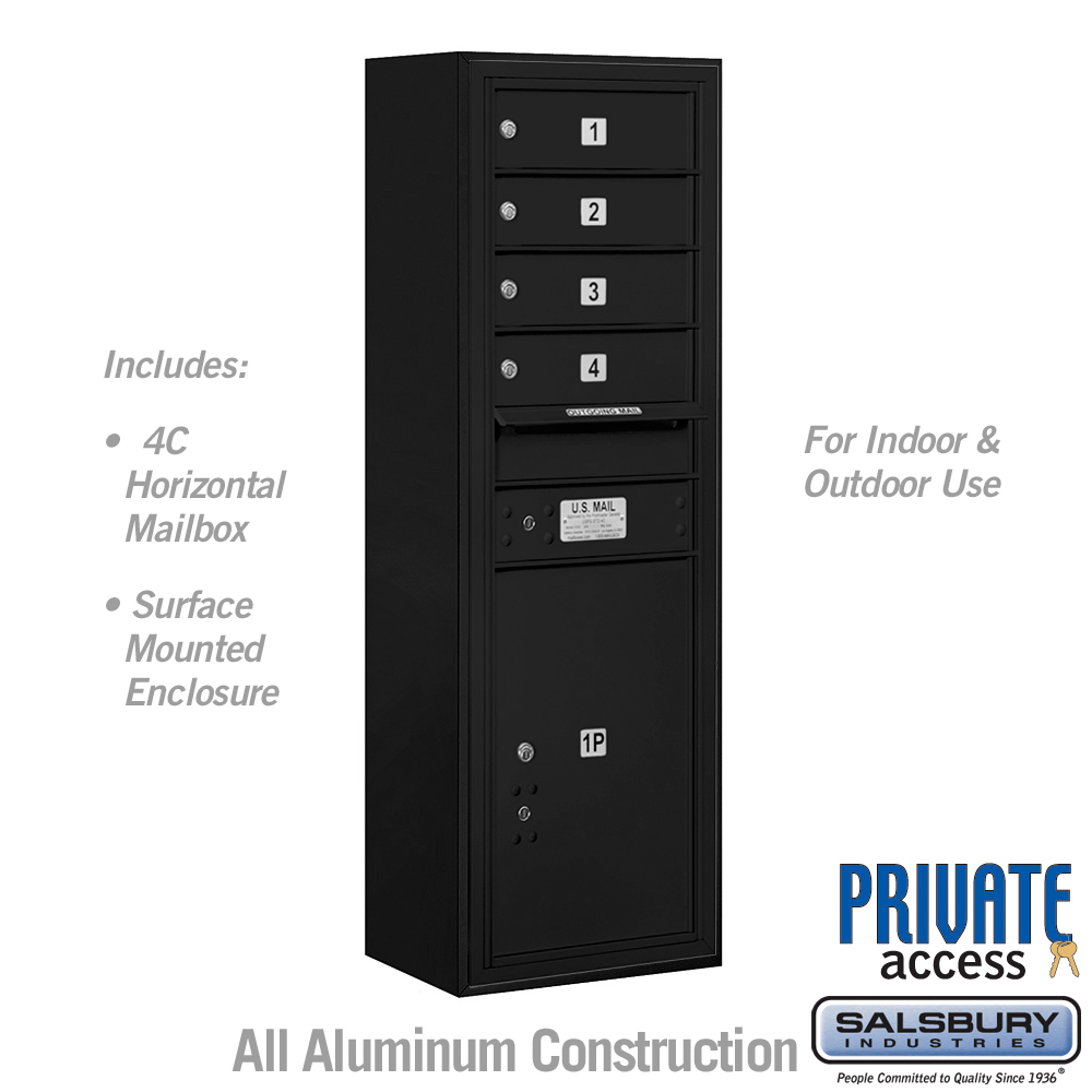 17.75 x 42 x 17 in. Surface Mounted 4C Horizontal Mailbox Unit - Front Loading - Private Access, Black