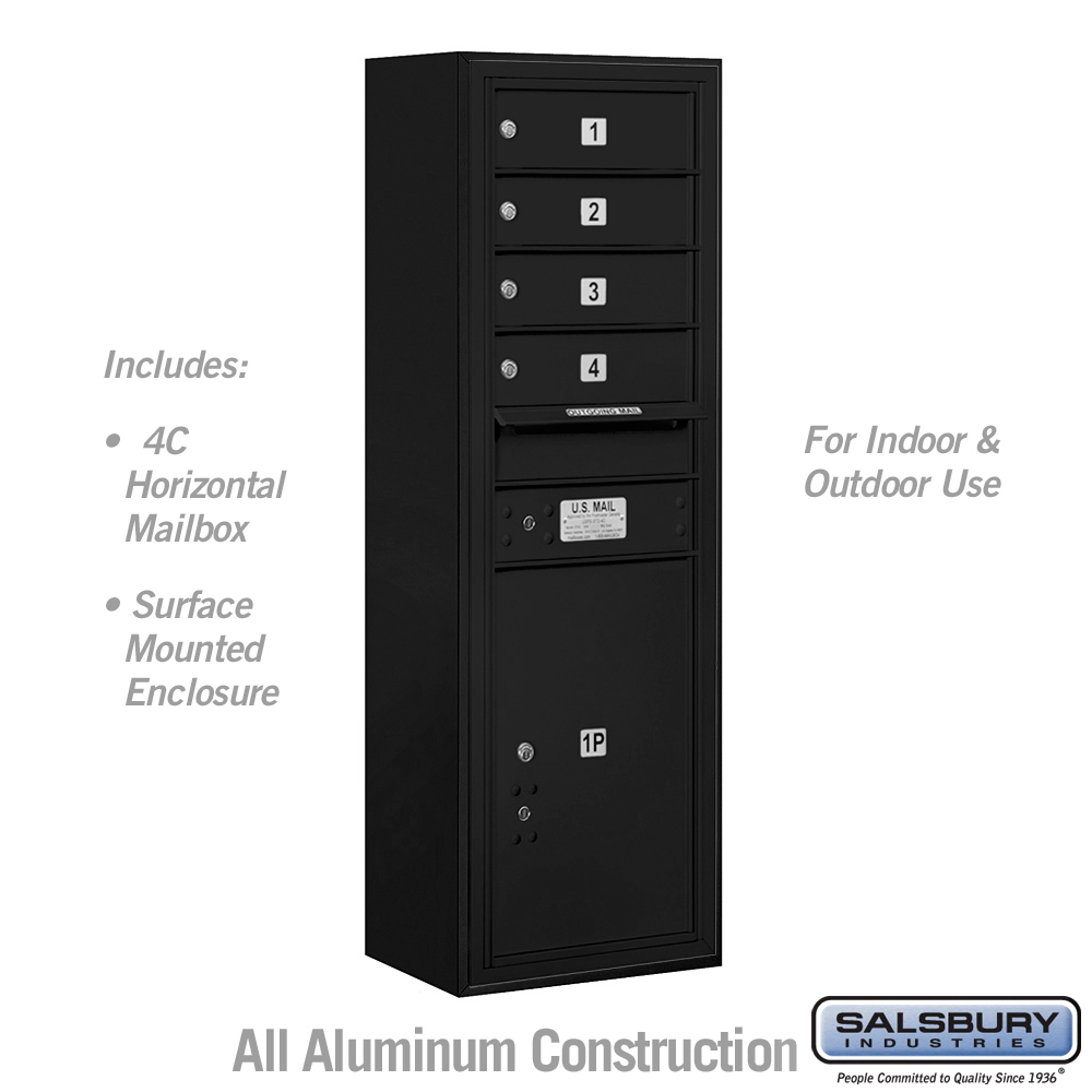 17.75 x 42 x 17 in. Surface Mounted 4C Horizontal Mailbox Unit - Front Loading - USPS Access, Black