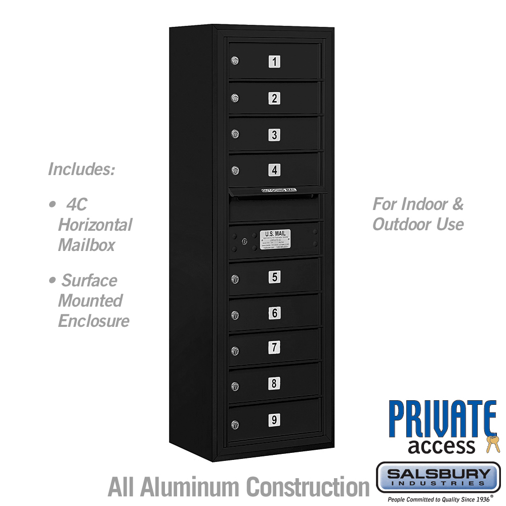 17.75 x 42 x 17 in. Surface Mounted 4C Horizontal Mailbox Unit - Front Loading - Private Access, Black