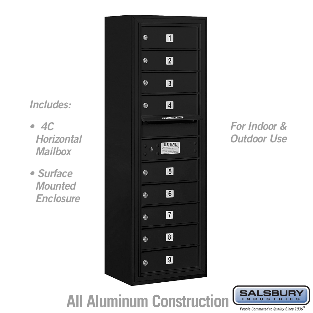 17.75 x 42 x 17 in. Surface Mounted 4C Horizontal Mailbox Unit - Front Loading - USPS Access, Black