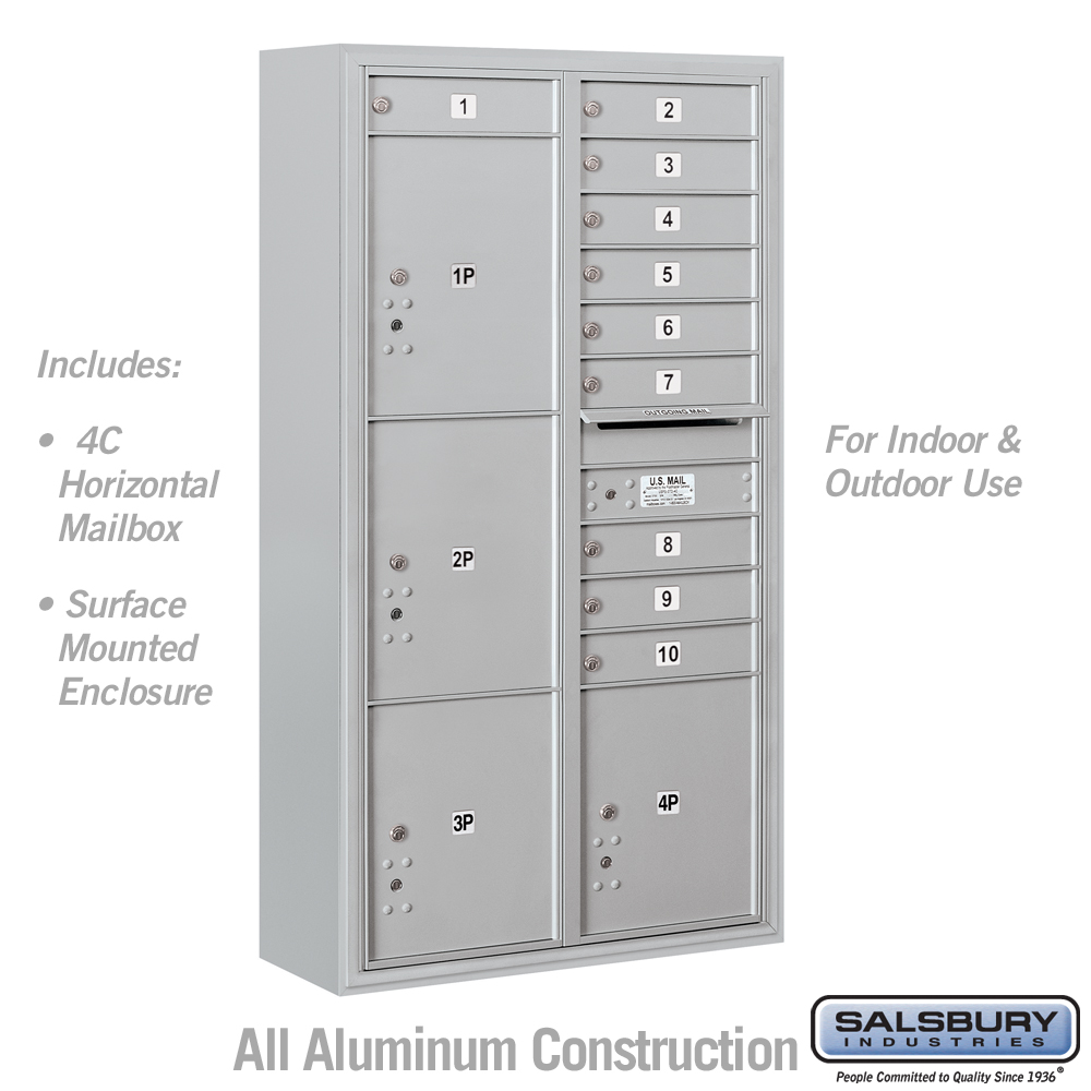 3816D-10AFU 31.75 x 57.75 x 17 in. Surface Mounted 4C Horizontal Mailbox Unit - Front Loading - USPS Access, Aluminum