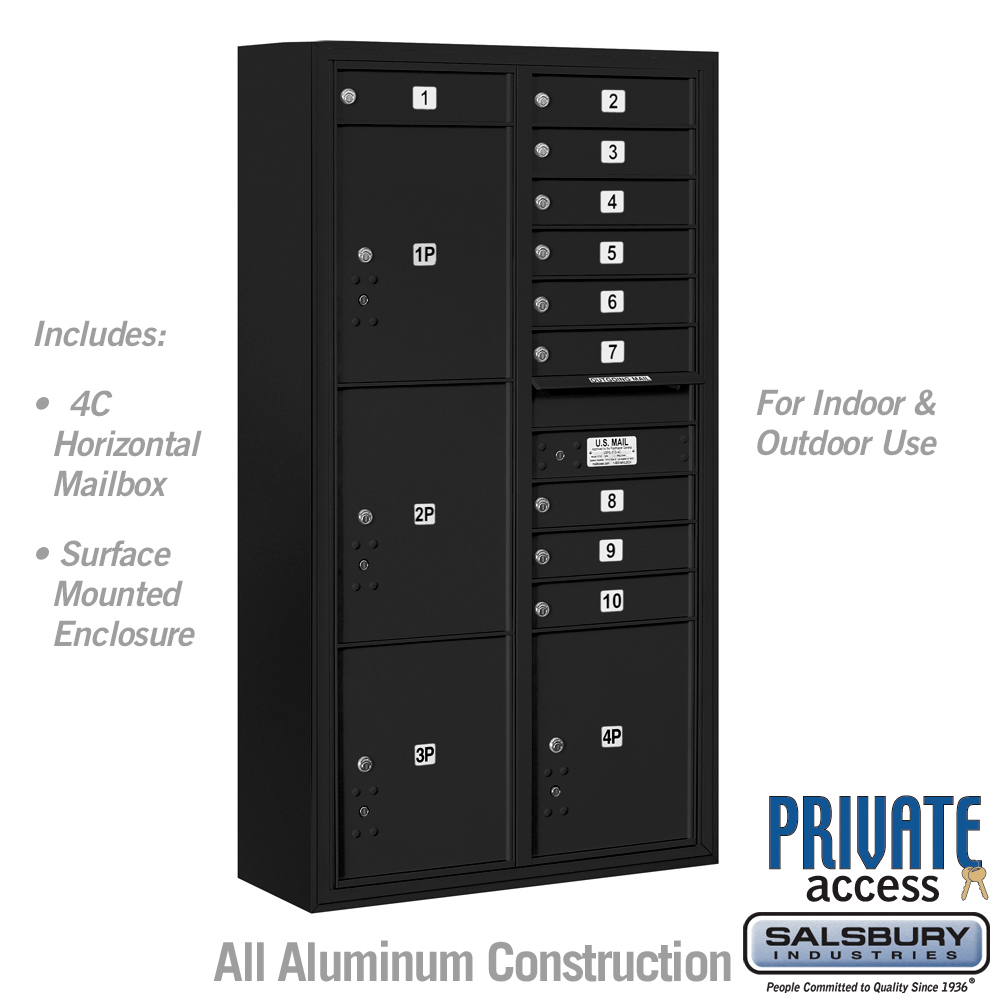 31.75 x 57.75 x 17 in. Surface Mounted 4C Horizontal Mailbox Unit - Front Loading - Private Acces, Black