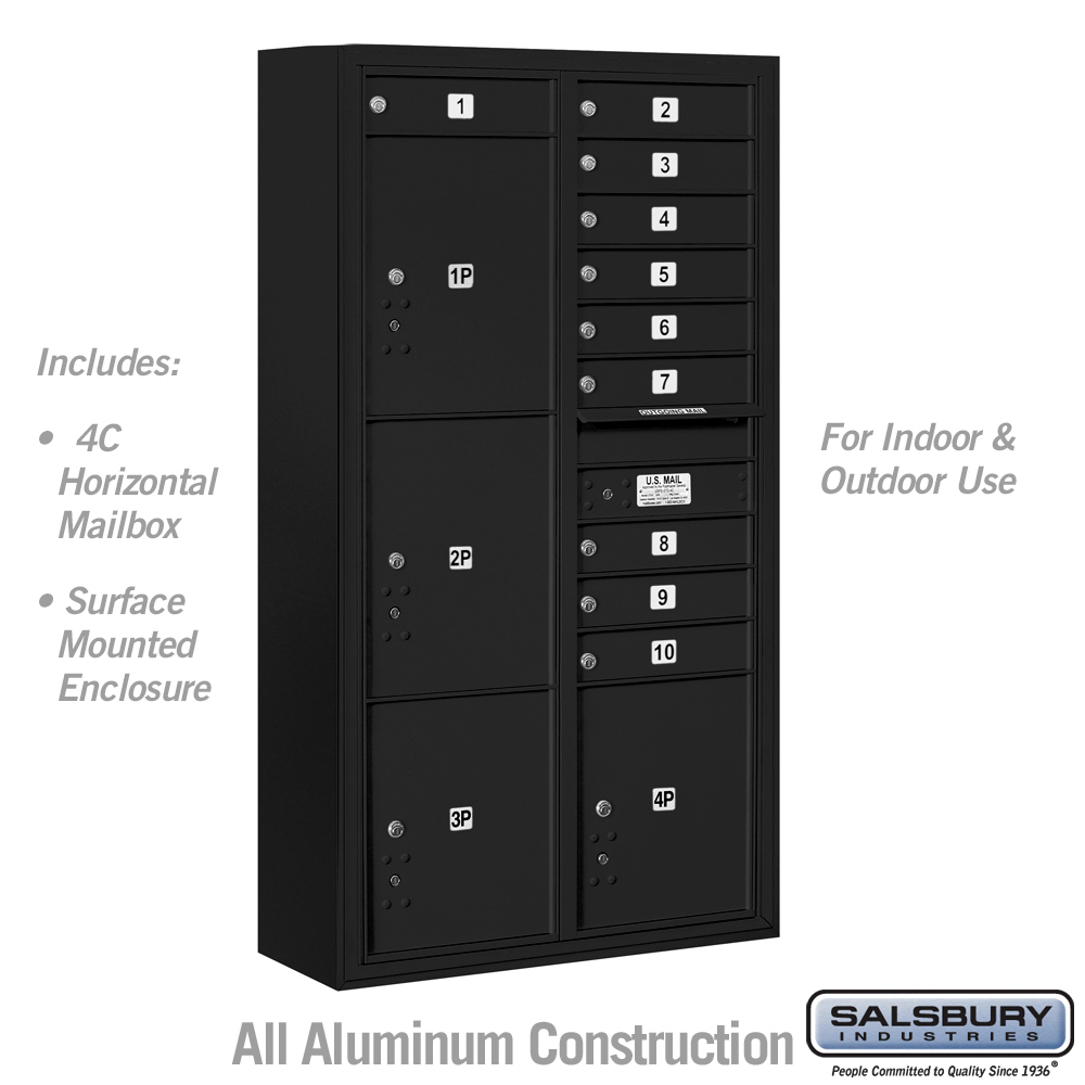 3816D-10BFU 31.75 x 57.75 x 17 in. Surface Mounted 4C Horizontal Mailbox Unit - Front Loading - USPS Access, Black