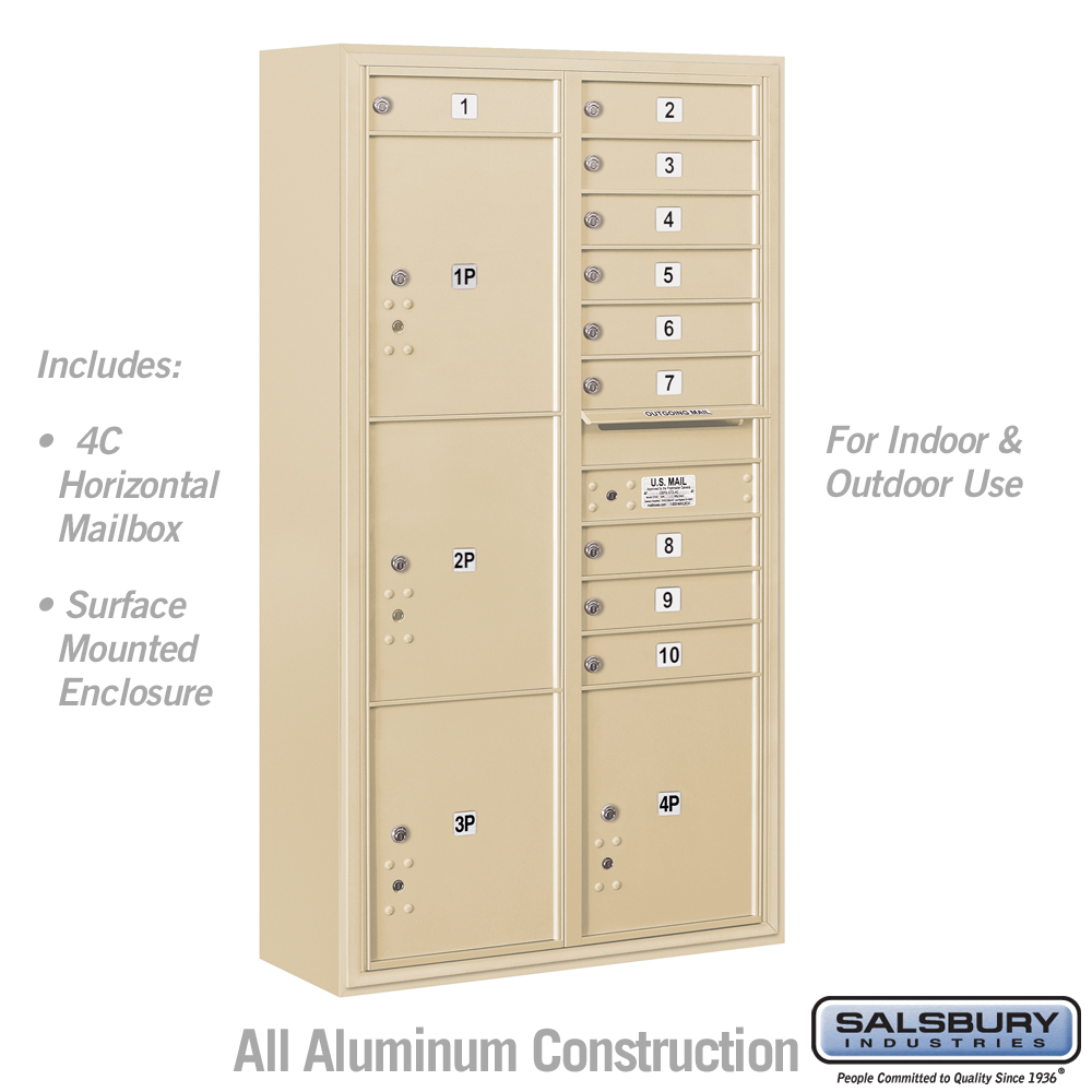 31.75 x 57.75 x 17 in. Surface Mounted 4C Horizontal Mailbox Unit - Front Loading - USPS Access, Sandstone
